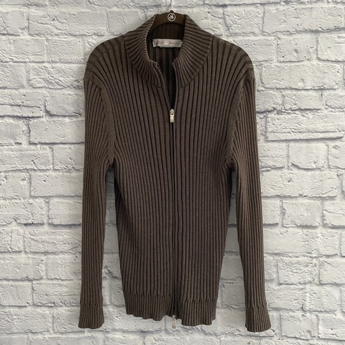 Luigi Baldo Women's Brown Ribbed Full Zip Cardigan Sweater Size Medium | eBay