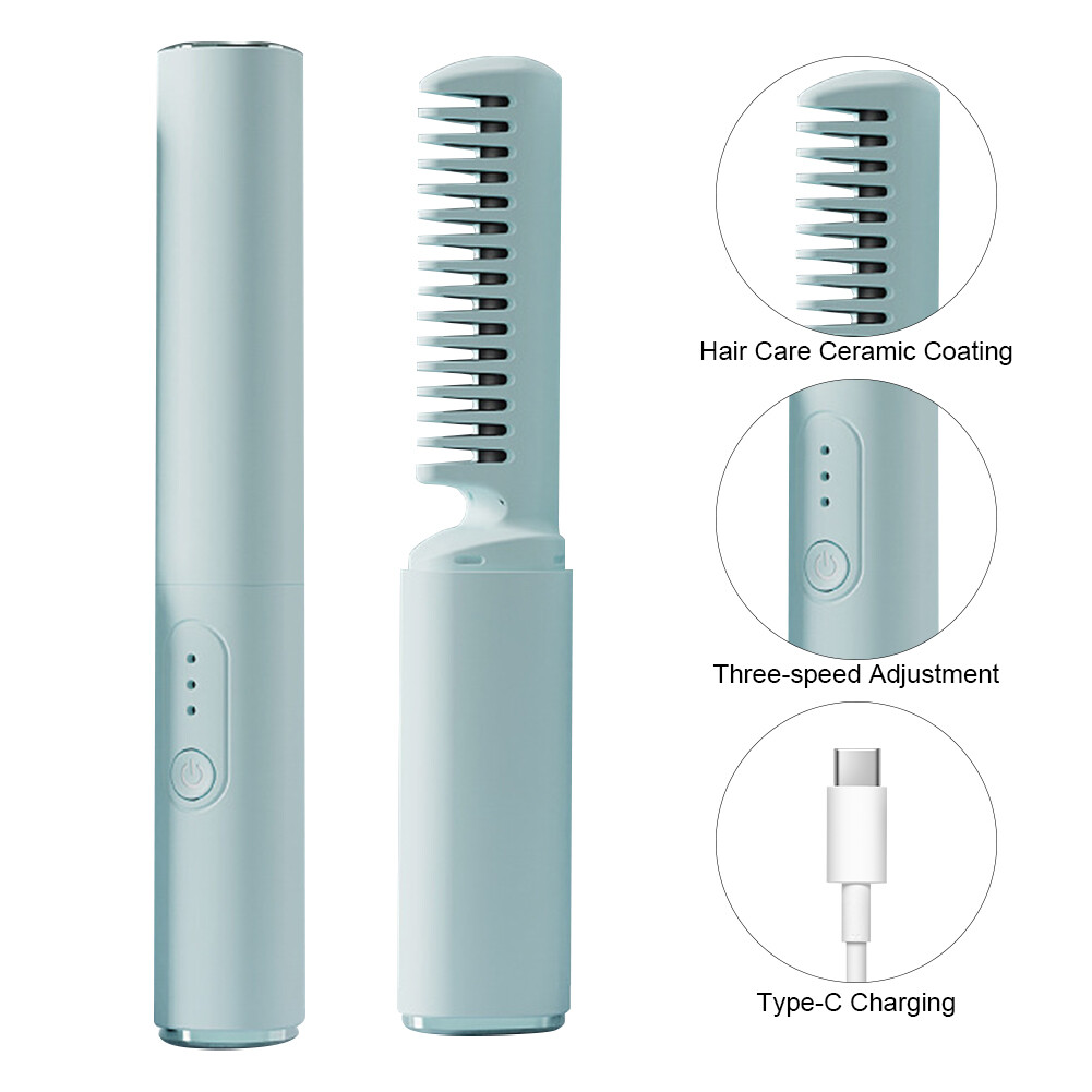 Cordless Hair Straightener Brush USB Rechargeable Durable Curling Iron