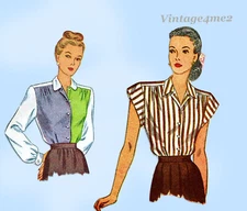 Simplicity 1538: 1940s Cute WWII Misses Blouse Size 32 B Vintage Sewing Pattern