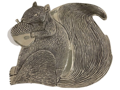 Pier One Silver Plate Squirrel Serving Tray W Acorn Charcuterie Platter 14x14”