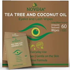	NOVEHA Tea Tree & Coconut Oil Eyelid & Lash Wipes | For 60 Count Pack of 1	