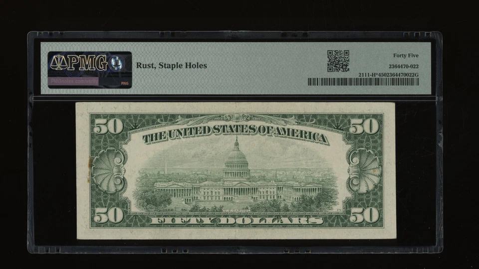 DBR 1950-D $50 FRN St. Louis STAR Fr. 2111-H* PMG 45 Serial H00772322* - Image 2 of 2