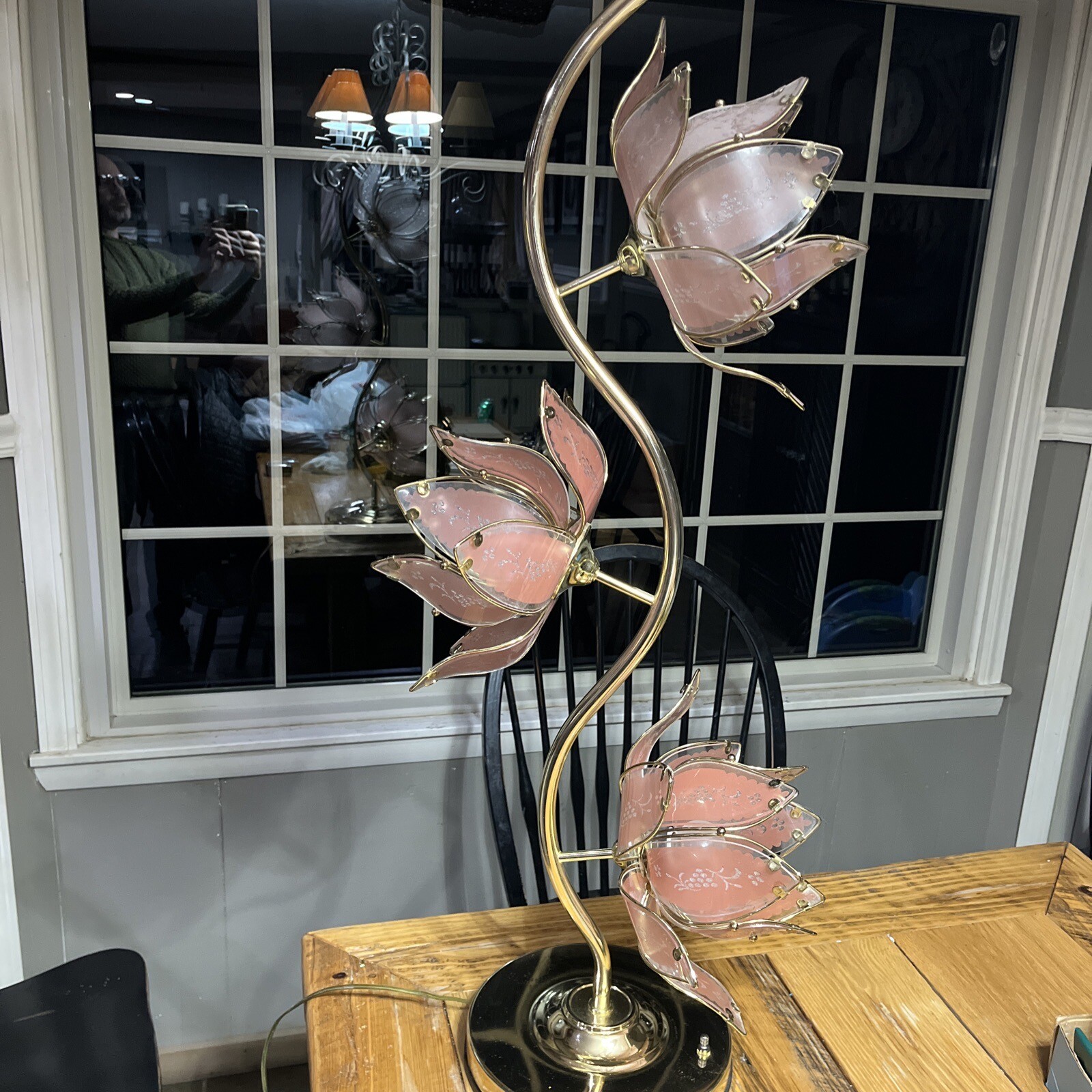 Hollywood Regency Glass Pink Lotus Floor Standing Lamp 3 Way Light 1970 38” eBay