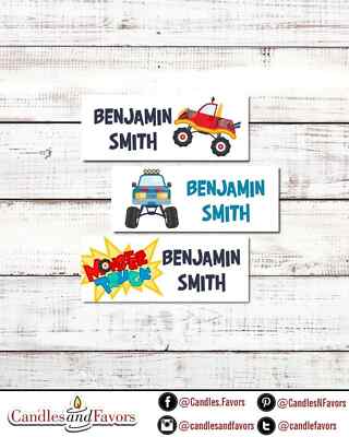 Monster Truck Name Label | Name Labels | Waterproof Vinyl School Supply Stickers