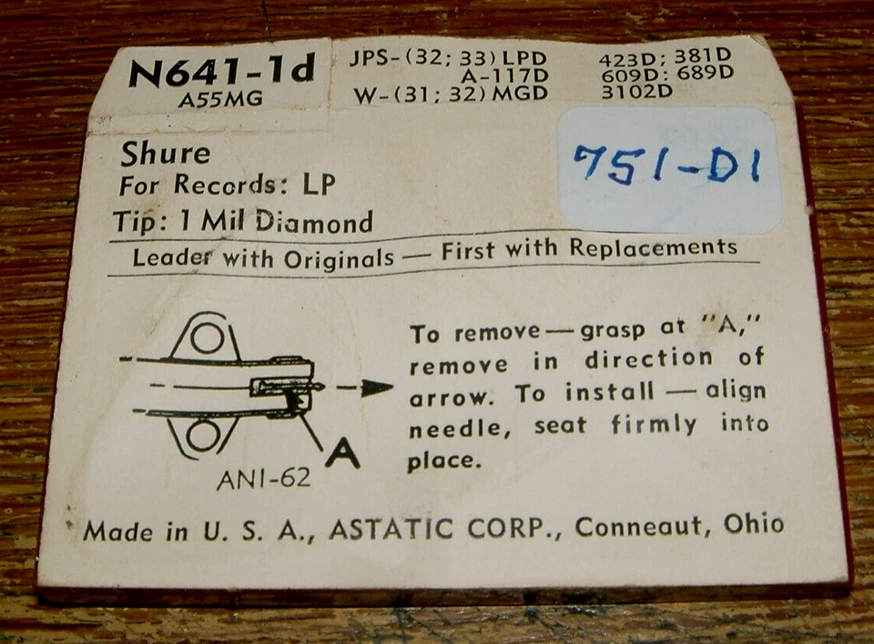 Diamond Record NEEDLE N641-1d for Shure A55MG EV3102D W-32MGD JPS-32LPD 751-D1 - Image 2 of 2
