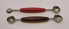 Two Vintage Steel Red Brown Wood Handles 2 End Melon Baller Butter Scoops FREE S