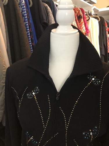 St. John Knit Evening Black Sequin Zip 