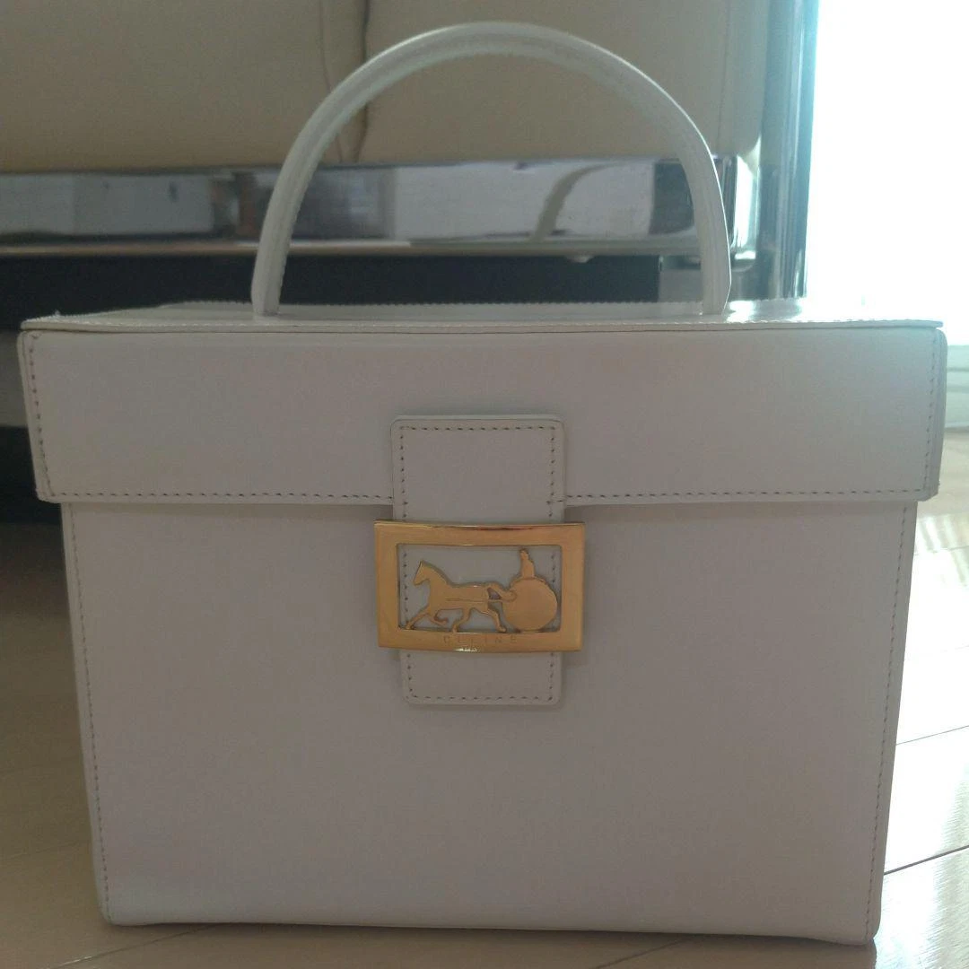 New Celine Box Type Vanity Mirror Bag Handbag Pouch White Color Very Rare