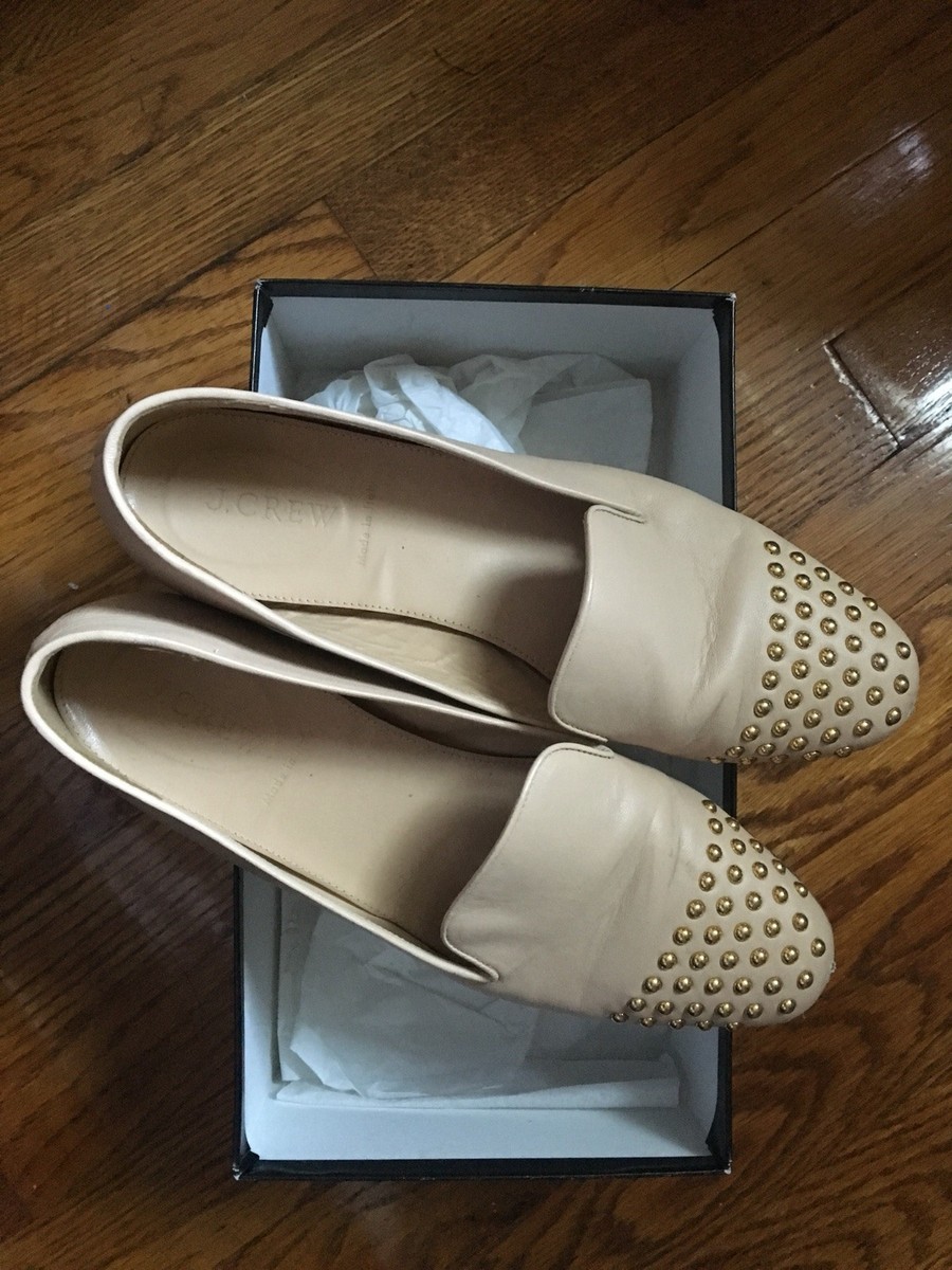 J CREW DARBY STUDDED GOLD BEIGE LOAFERS LEATHER FLATS SHOES 8M W