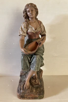 Joseph LE GULUCHE terre cuite Mignon n° 348 Femme mandoline éd Hanne L'Ile Adam - Photo 1/4
