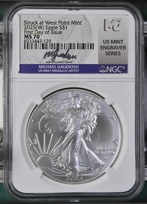2025(W) Eagle First Day of Issue S$1 MS 70 Gaudioso signed low pop - Image 1 of 3