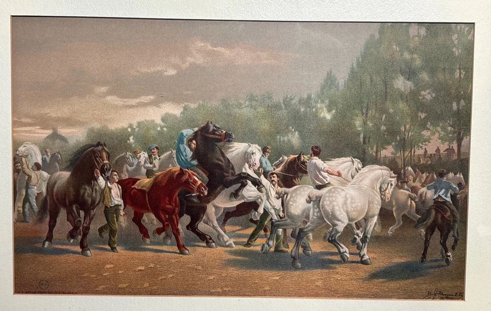 Litografía de piedra de feria de caballos Rosa Bonheur de la década de 1890 HT Stock Food Co publicidad caballos Foto 2 de 4