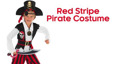 Sincere Party Costume Da Pirata Per Bambini 3 Pezzi - Top, Pantaloni A Righe Rosse/Nere E Bandana, Taglia 6-8 Anni
