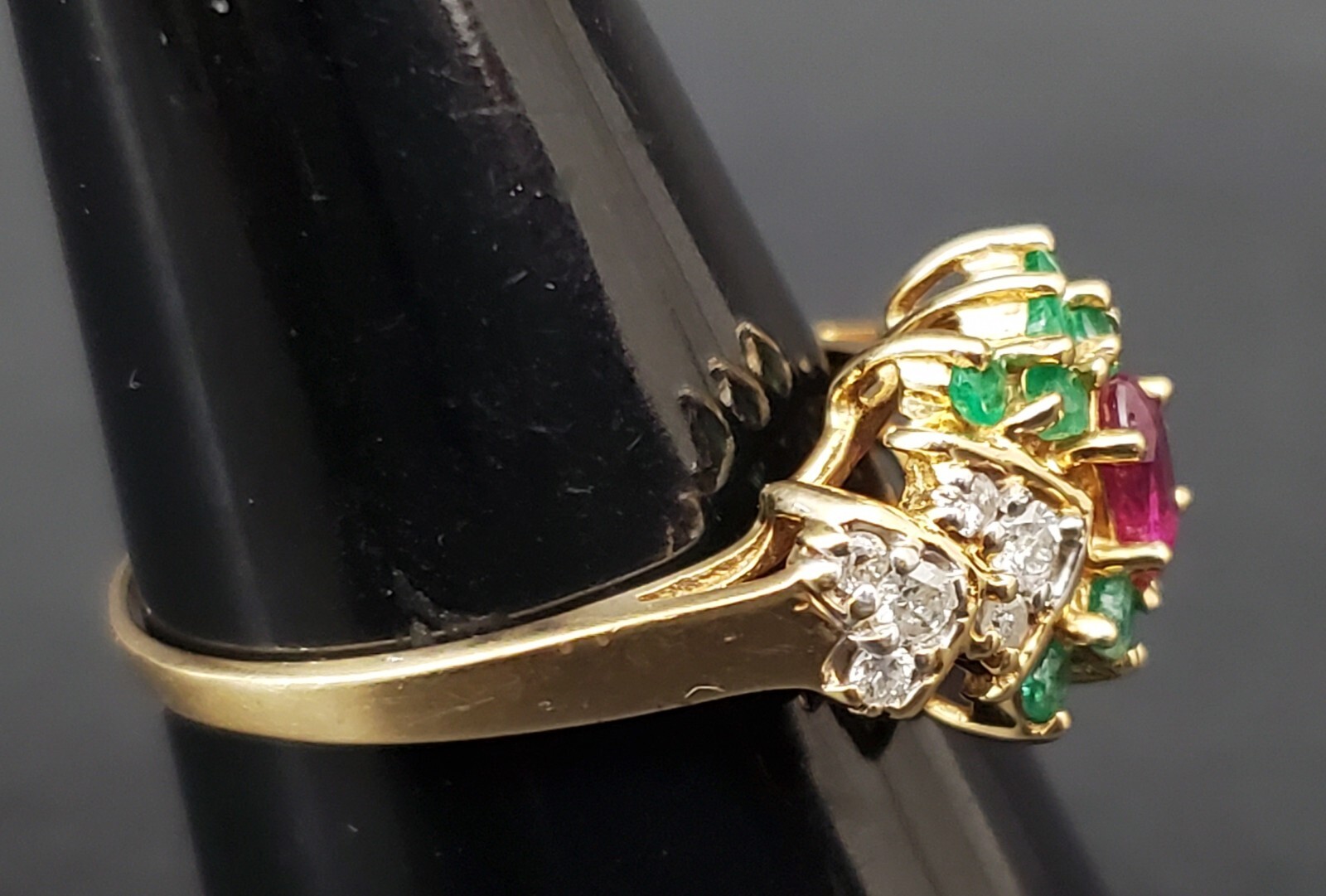 Ruby Emerald & Diamond Set 14k Solid Yellow Gold … - image 3