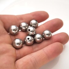 20pc Big 12mm Round Loose Beads Hole 1.8mm Stainless Steel Jewelry Making DIY
