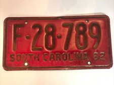 License Plate Rare Debossed 1962 SC