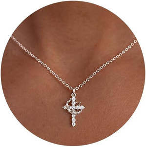 Authentic Cute Small 14K Gold Plated Cross Choker Necklace for Women Simple | Dainty 14K G