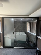 GLASS PARTITION WITH DOOR SHOP FRONT 2.2M X 2.5M BLACK ALLUMINIUM WATERPROOF
