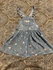 Oshkosh B'gosh Girls Overall Dress Floral Denim Chambray Size 5t EUC