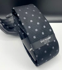 DUCHAMP London Men's 100% Silk Tie ~ Black ~ Floral ~ Hand Made ~ NEW!