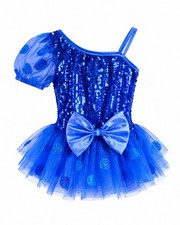Weissman Royal Blue Sequin One Shoulder Dance Dress Costume Sz Child S-Jazz Tap