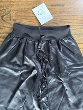 NWT PJ Harlow Jolie Black Satin Pants Womens XS Silky Plazzo Sleep Pants Lounge