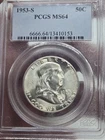 1953-S PCGS MS64 Franklin Half Dollar - Old Blue Holder - 100% Blazing White