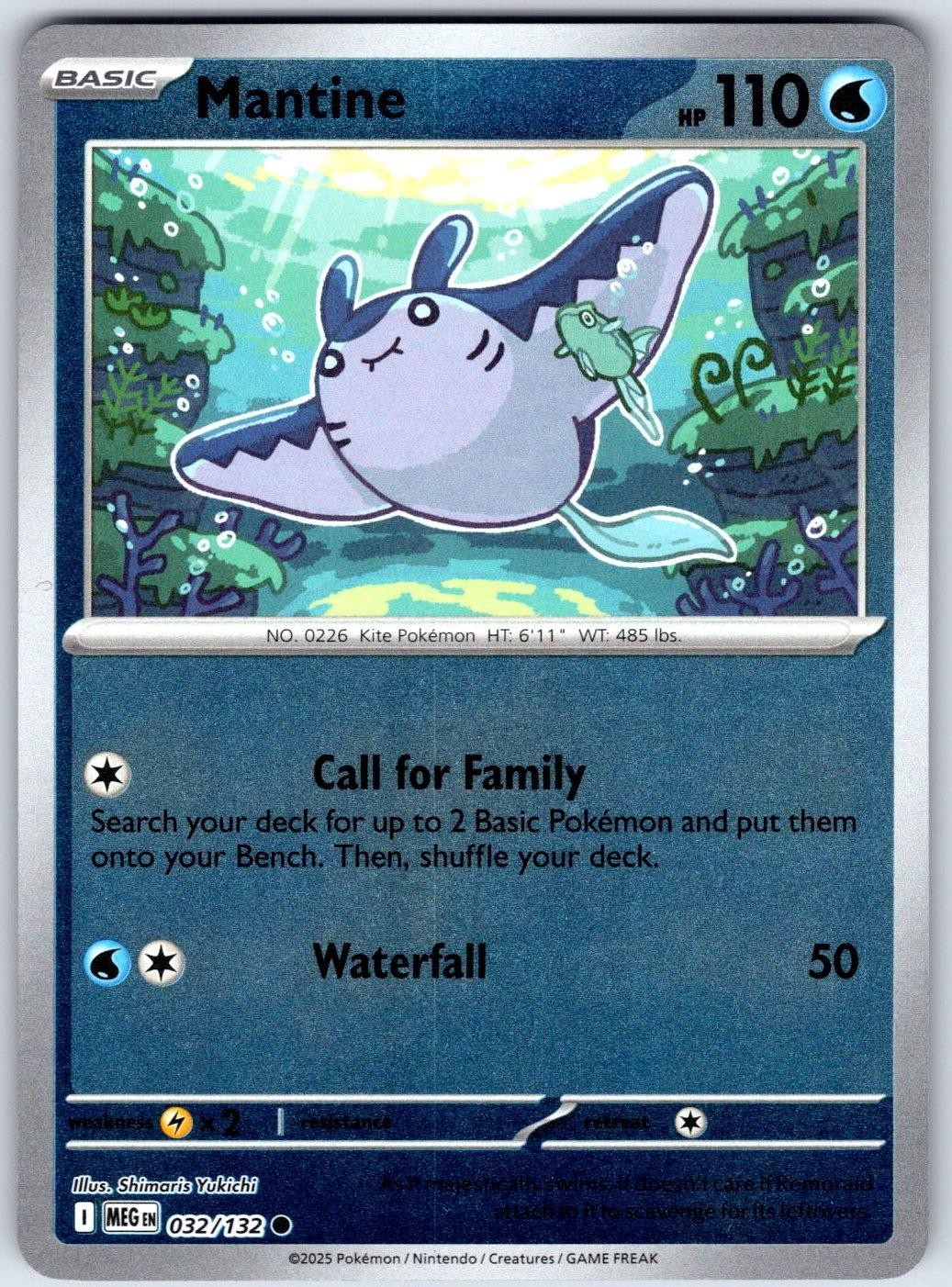 Mantine 032/132 Common Mega Evolution Pokemon Reverse Holo Lightly Played