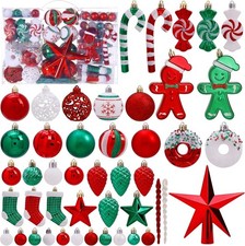 125 Pcs Christmas Tree Ornaments Set, Red Green White Shatterproof Christmas Dec
