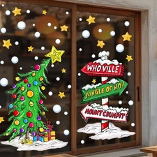 Christmas Window Clings Decorations,Extra Large Double-Sided Reusable Decals Rus