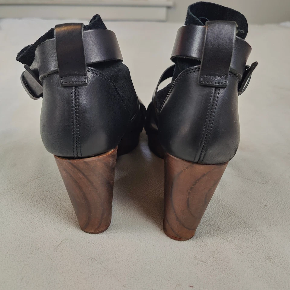 Free People Rendering Clogs Womens 40 US 10 Black Leather Strappy Boho Suede - Image 4 of 4