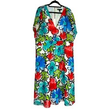 Maggy London Blue Red Floral Print Maxi Dress Womens 18W Boho Casual Eyelet