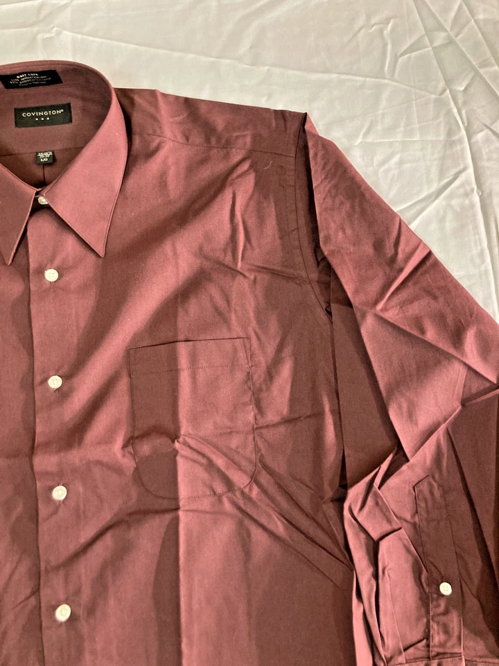 Camisa de Vestir Covington Para Hombre Grande (16-16.5) Borgoña Calce Clásico Oxford Formal Foto 4 de 4