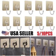 10Pcs Adhesive Sticky Hooks Heavy Duty Wall Seamless Hook Hangers Waterproof USA