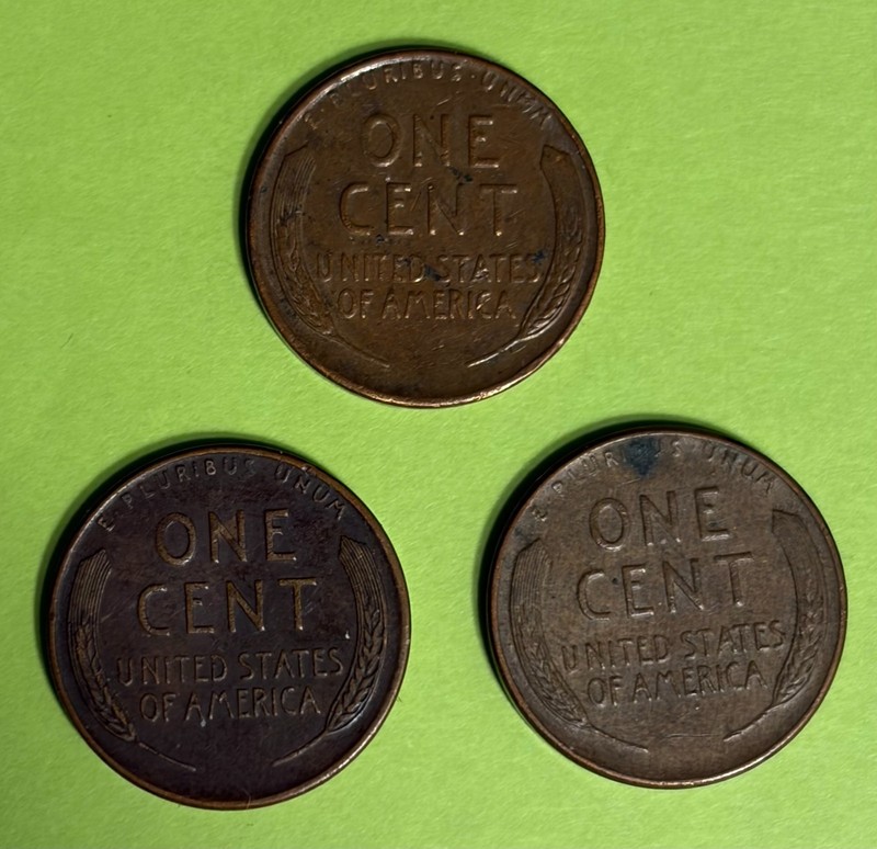 (3) Vintage WHEAT PENNIES ~ Lincoln 1 Cent ~ U.S. Penny Coins ~ 1953 and 1958 D