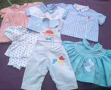Lot of 6 Vintage 1960s Baby Clothes Shirts Overalls Sundress Red Dress