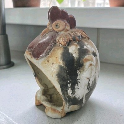 Vtg John Pettus Fat Rooster Sponge Holder Art Pottery Signed 6.5'' Tall Rare EC 