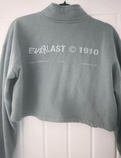 Womens Everlast Green Crop Quarter Zip Sweatshirt Size 8 Pullover Back Print