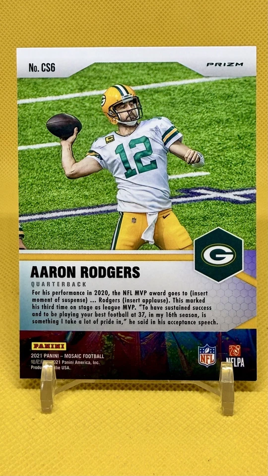 Aaron Rodgers Center Stage Mosaic Silver Prizm 2021 Panini Mosaic #CS6 - Image 2 of 2