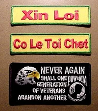 Set of 3 Vietnam Veterans themed embroidered patches for jackets/shirts