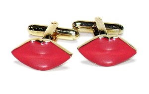 Gold-Tone Mens Cuff Links RED LIPSTICK Shaped Cufflinks