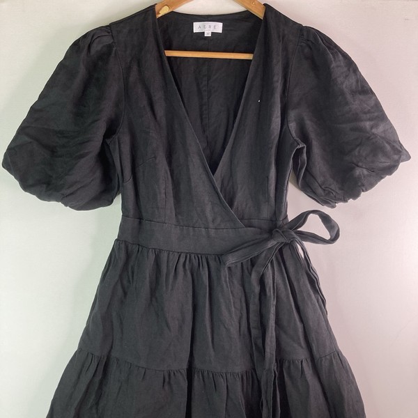 Aere Womens Linen Tiered Wrap Dress Size 8 Midi Maxi