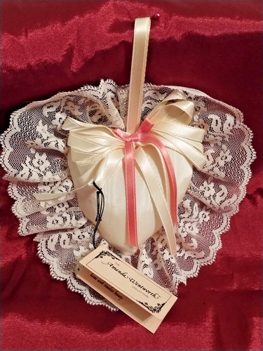 Vintage TMC Co. Satin Heart-shaped Wedding Pillow/Decoration in Cream/Rose Pink