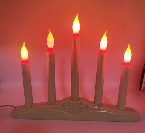 Vintage Christmas Candelabra Beacon 5 Light w/ C7 Red Flame Bulbs Window Decor