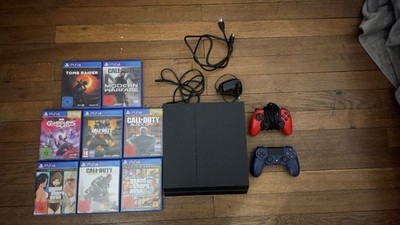 Sony PlayStation 4 PS4 Slim 1000 GB Schwarz Inkl. Kabel 2 Controller mit Spiele