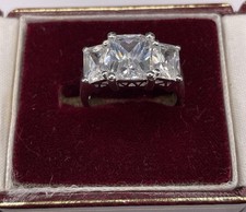 Sterling Silver 3 Stone Engagement Ring. Size N1/2