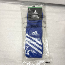 Adidas Socks L Blue White Stripe Mundial Zone Cushion Soccer Climalite Futbol