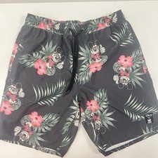 Neff x Mickey Mouse Tropical Swim Board Shorts Green, Black, Pink Hawaiian Sz S