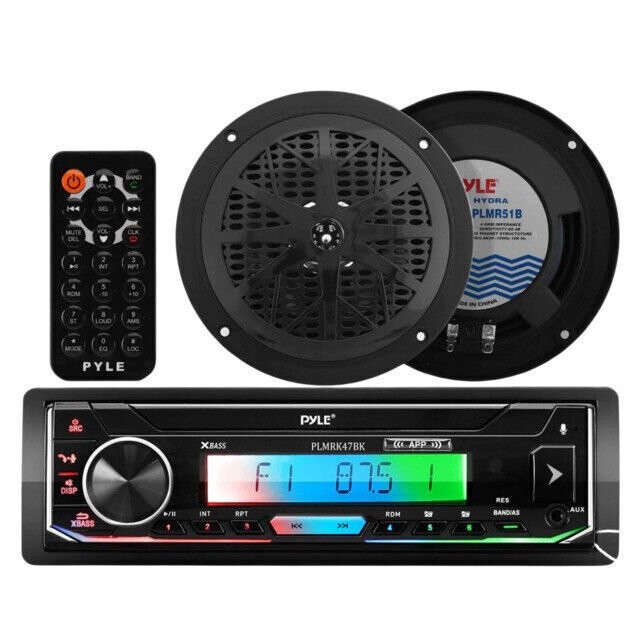 Pyle Marine Stereo Receiver Amplifier, Dual 5.25'' Waterproof Speakers PLMRK47BK