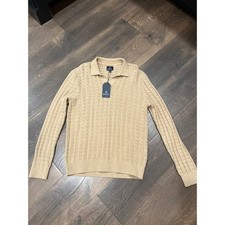 Ben Sherman Mens Camel Textured Knit Polo Sweater BS35SR214 NWT Medium